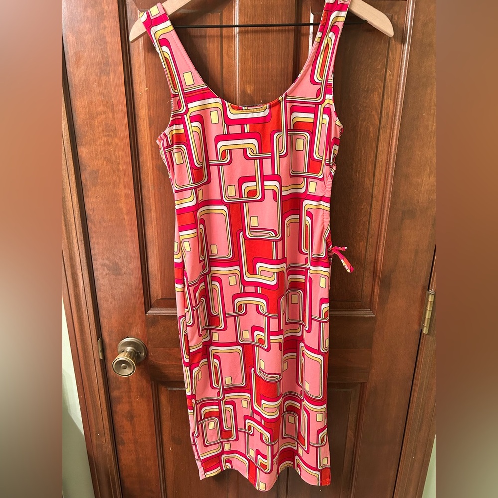 Almost Famous Retro Pink and Orange Midi Dress with cut out on side. Size L - Picture 5 of 6